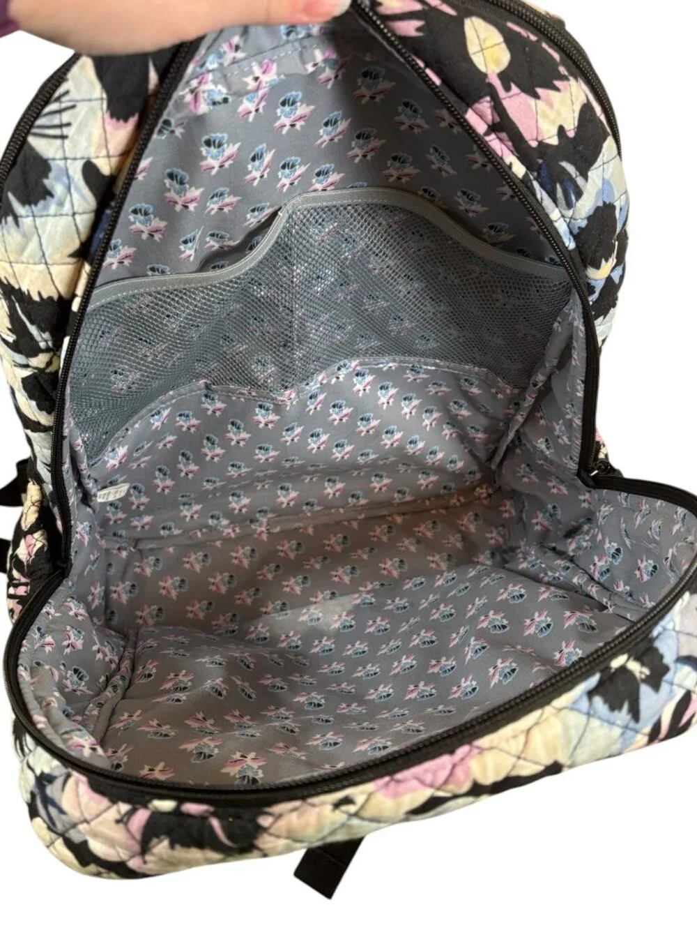 Large Vera Bradley Iconic Campus Backpack Quilted Plum Pansies